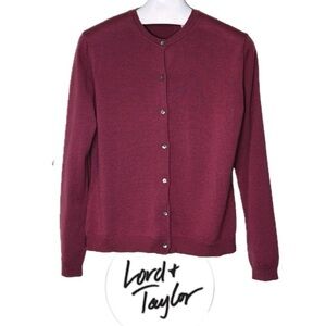 Vintage Merino Wool LORD & TAYLOR Woolmark Made In Italy Knit Cardigan Sweater